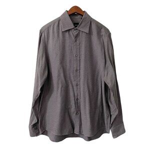 BOSS Hugo Boss Gray Checkered Button Up Shirt Men's Size Large Classic Office